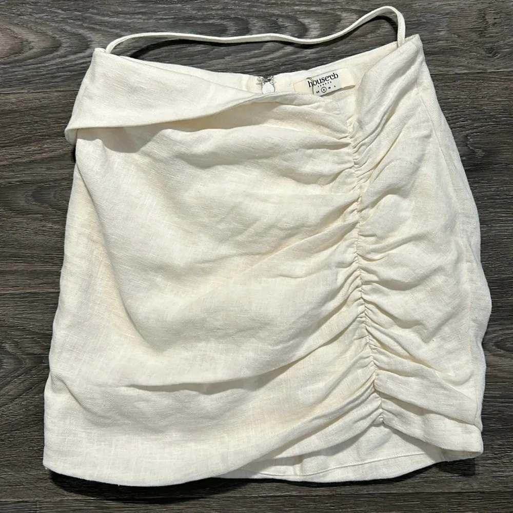 House of CB London Emmy Folded Waist Mini Skirt in Off White Size Small Ruched